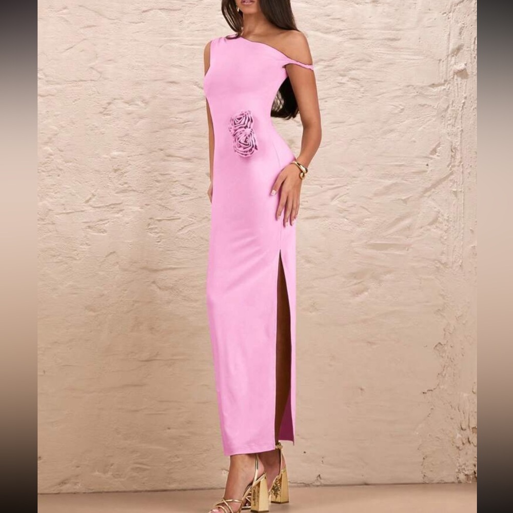 Elegant Pink One-Shoulder Dress - Picture 5 of 7